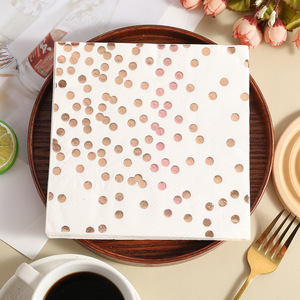 Gold Stamped Polka Dot Rose Gold Paper Napkins 330mm White Wedding Party Disposable Serviettes - Product Image 1