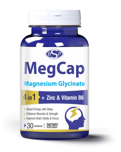 BSP MegCap Glicinato de Magnesio 4 en 1 con Zinc y Vitamina B6, Cápsulas de Gel Suave Certificadas Halal para Adultos - 30 Unidades - Product Image 1