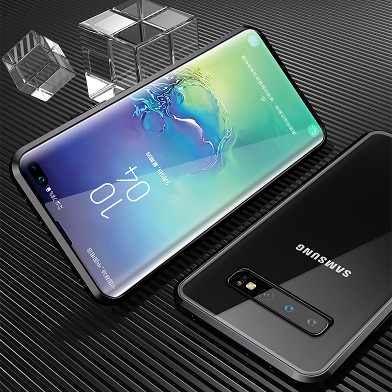 Clear Magnetic Phone Case for Samsung Galaxy S10/S10 Plus - Shockproof  Tempered Glass Back Cover, Wireless Charging Compatible