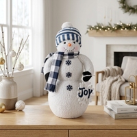 Bonnet bleu rayé nordique avec bonhomme de neige en peluche et signe JOY flocon de neige pour décoration de fête de Noël – Vente en gros