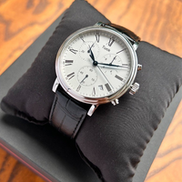 Montre Chronographe Sportive Simple et Élégante à Quartz avec Cadran en Cristal Saphir, Lunette en Acier Inoxydable et Bracelet en Cuir, Affichage Analogique à Aiguilles