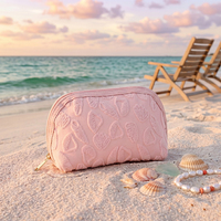 Sac de maquillage rose à fermeture éclair personnalisable, écologique, vente chaude, en gros, portable, pour filles, pour l'extérieur