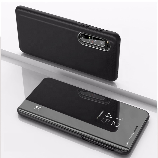 Electroplated Smart Mirror Case for Sony Xperia 1 5 II 10 Plus Clear View Kickstand PU Leather Phone Case for Xperia XZ4 XZ5