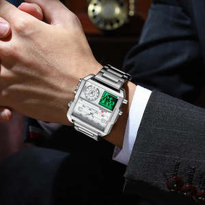 2025 New Men LED <b>Watch</b> Fashion Square Creative Quartz Movement <b>Black</b> Stainless Steel Waterproof Timing Electronic <b>Watch</b> for Men - Product Image 2