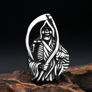 yunnique Grim Reaper Scythe <b>Ring</b> <b>Men's</b> Punk Style <b>Titanium</b> Steel Skeleton Design Fashion Jewelry Gift for <b>Men</b> - Product Image 2