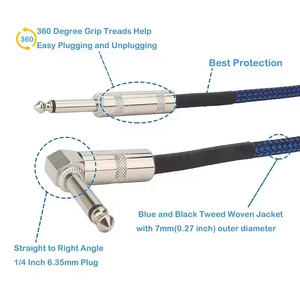 สายกีตาร์ถักทวีดแบบถักสีฟ้า20ฟุต1/4มุมขวา90องศาแบบกำหนดเอง - Product Image 3