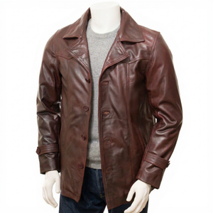 Manteau de voiture en cuir brun antique pour homme-Veste en cuir de vachette de qualité supérieure avec col à revers cranté, formel-mélange décontracté - Product Image 1