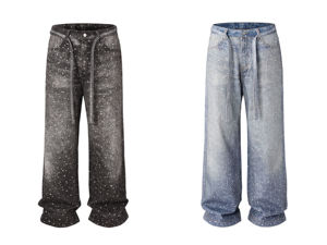 Di alta qualità <span class=keywords><strong>pittura</strong></span> retrò personalizzato pantaloni con fondo a campana per gli uomini impilati Jeans da lavoro verniciato a spruzzo pantaloni da uomo falegname - Product Image 2