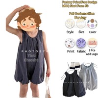 Combinaison Bébé Fille Sans Manches Col Rond en Coton (90%) à Motifs Unis ou à Carreaux, Faible MOQ, Fabrication Personnalisée, Vêtements d'Été Tendance pour Nourrissons et Tout-Petits