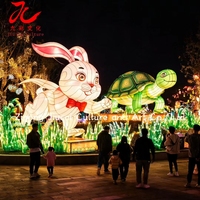 Lanterne géante en soie faite à la main, thème tortue et lapin, lanterne animale de conte de fées, affichage lumineux extérieur en groupe, taille personnalisée, décoration de conte de fées