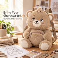 Sac à dos en peluche personnalisé pour l'école, motif ours en peluche, avec porte-monnaie mignon et animaux en peluche de dessin animé pour enfants