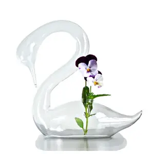 Wedding Decoration Gift Hand Blown Clear Glass Swan Vase