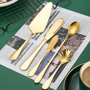 304 Stainless Steel salad Shell Dish Dividing ice spoon Leakage cream Butter knife cake server salad fork Flatware cutlery set