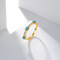 Bague tendance en argent sterling 925 plaqué or jaune 18 carats avec sertissage clos, pierre naturelle, CZ blanc et turquoise, pour femme/unisexe, idéale pour les soirées