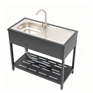 Lavabo Multifunzionale Autoportante in Acciaio Inox, Lavello da Esterno per Lavanderia, Lavabo per Giardino e Garage - Product Image 5