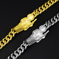 Bracelet pour homme San Judas Tadeo en alliage de zinc plaqué or, avec strass taille émeraude, style cubain, breloque catholique Saint Jude et motif papillon