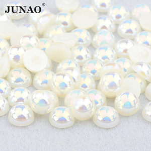 Mode 2 4 6 8 10 12 14mm perles blanches strass autocollants Flatback cristal pierres demi-ronde <span class=keywords><strong>perle</strong></span> pour la décoration - Product Image 6