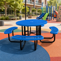 Table de pique-nique commerciale moderne en treillis métallique avec bancs intégrés, pliable, robuste, en métal, pour extérieur, parc, école, camping