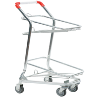 Chariot de courses à double pont, panier de courses en métal, vente en gros, 2 niveaux, 10 pièces