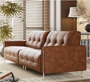 Sofá Moderno de Cuero PU Marrón con Respaldo Acolchado, Brazos Enrollados y Patas Metálicas para Sala de Estar - Product Image 4