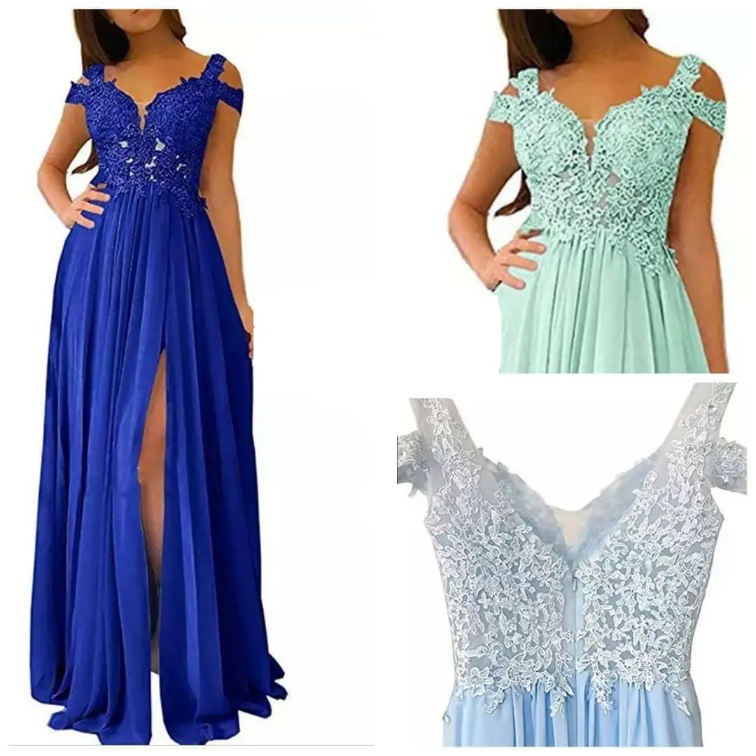 Custom Made Plus size Chiffon Bridesmaid Dresses Blue/Green High Slit Sexy Prom Party Dresses