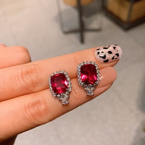 Fashion Jewelry Eco-friendly Copper Silver Plated 8*10mm Multicolor Zircon Korean Square <b>Stud</b> <b>Earrings</b> Trendy Korean Style Gift - Product Image 2