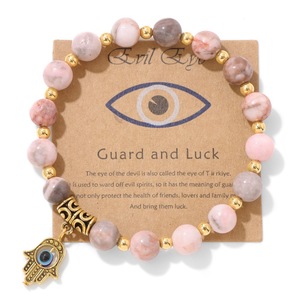 Bracelet porte-bonheur œil maléfique et main de Hamsa, bracelet bohème en pierre de protection avec carte, bracelet extensible en pierres précieuses, bijoux œil maléfique - Product Image 2