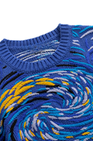 Pull en tricot décontracté à col rond avec logo imprimé sur le devant, motif artistique La Nuit étoilée de Van Gogh, collection hiver ODM