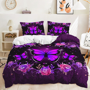 Juego de Funda Nórdica de Tres Piezas de Fibra Sintética con Estampado Digital, Estilo Americano, con Mariposas Coloridas en Impresión Digital 3D - Product Image 3