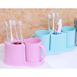 Plastic Bathroom Set <b>Toothbrush</b> Toothpaste <b>Holder</b> With Two Cups Oval Shape Multi Functional Storage Rack For Daily Use - Product Image 2