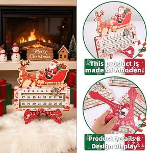 Pafu - Decoración Navideña de Madera <span class=keywords><strong>para</strong></span> Escritorio, Calendario de Adviento con Diseño de Papá Noel y Muñeco de Nieve, Regalo de Navidad - Product Image 3