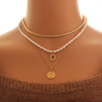 Collier tendance unisexe en acier inoxydable 304/316 avec pendentif lettre D plaqué or 18 carats et chaîne imitation – Idéal pour un cadeau DIY
