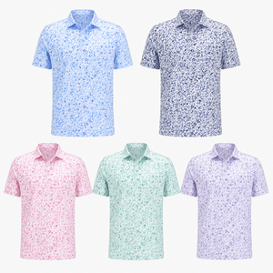 Polo de Golf Azul con Estampado Floral Personalizado para Hombre, de Alto Rendimiento, con Tecnología de Absorción de Humedad, Elástico, Fabricante OEM de Marca Privada - Product Image 2