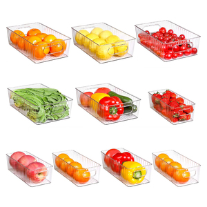 QM 10pcs Stackable Food Storage Bins with Handle for Fridge BPA Free - Clear Plastic Refrigerator Organizer Bins