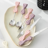 Ensemble de couverts en acier inoxydable 304 avec manche en céramique à nœud papillon, couteau à steak, cuillère à dessert, fourchette, cuillère à café, ustensiles de table