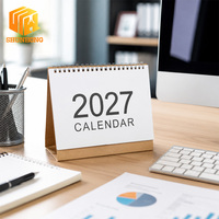Kalender Meja Minimalis 2027 3 Ukuran Sampul Putih Alas Kraft Jilid Kawat Emas OEM Hadiah Perusahaan Grosir