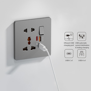Presa Elettrica Universale 220V 10A a 2 Porte, Multipresa da Parete Sicura con Interruttori <span class=keywords><strong>USB</strong></span> AU/EU/US/UK - Product Image 1