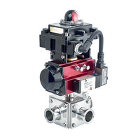 Vanne à boisseau sphérique pneumatique 3 voies à raccord Tri-Clamp avec électrovanne et interrupteur de fin de course, corps carré sanitaire en acier inoxydable SS304/SS316L, vannes hygiéniques