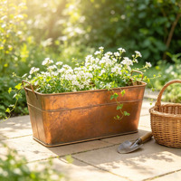 Jardinière rectangulaire en cuivre antique avec poignées, pot de fleurs vintage en métal pour décoration intérieure et extérieure, jardin, maison