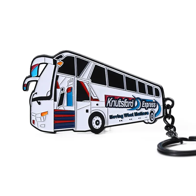 Metal custom soft enamel colorful logo mini bus shaped keychain