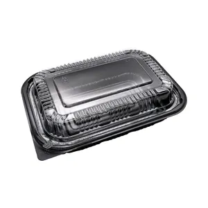 Manluen nhựa dùng một lần thực hiện ra Đóng gói hộp đựng thức ăn hình chữ nhật màu đen nhỏ nhà bếp tủ lạnh thực phẩm lưu trữ Bento Bánh hộp