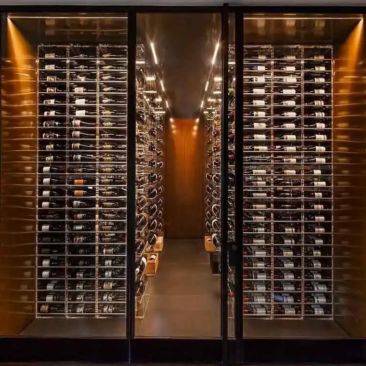 Gabinete de exhibición de licor de vino de acrílico personalizado estante de soporte flotante transparente iluminación LED moderna gabinete de almacenamiento de acrílico retroiluminado