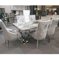 Ensemble de table à manger moderne et bon marché de style nordique de luxe, 4 chaises, table à manger en marbre, table à manger ronde