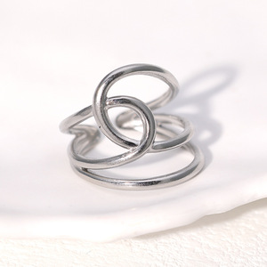 Geometrische 18k vergulde waterdichte <span class=keywords><strong>ring</strong></span> voor dames en heren van roestvrij staal, minimalistisch, meerlaags, verstelbaar, modieus, goedkoop juweel - Product Image 3