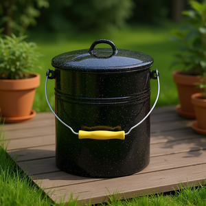 Cubo con tapa 10 L 32 cm 25 cm esmaltado negro moteado - Product Image 3