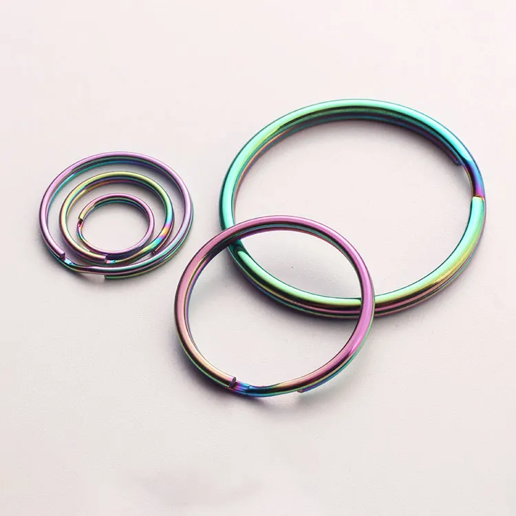 Wholesale 304 Stainless Steel Rainbow Split Ring 15mm 16mm 25mm 28mm 30mm Colorful Split Key Ring