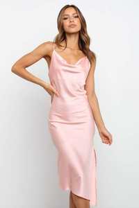 Vestido largo de satén con tirantes finos y cuello de vaca, vestido de graduación multicolor, corte bies - Product Image 3