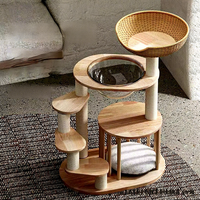 Arbre à chat en bois du sol au plafond avec poteau en sisal à tension réglable, condo pour chat d'intérieur, mobilier pour animaux de compagnie