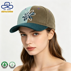 Gorra de Béisbol de Pana con Bloques de Color Estilo Urbano, con Logotipo de <span class=keywords><strong>Flores</strong></span> Bordado Personalizado, Venta al por Mayor de Fábrica OEM ODM - Product Image 3