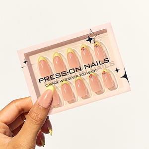 Polvo francés <span class=keywords><strong>amarillo</strong></span> 3D cereza patrón almendra acrílico puntas <span class=keywords><strong>de</strong></span> <span class=keywords><strong>uñas</strong></span> 30 piezas Prensa en <span class=keywords><strong>uñas</strong></span> estilo fresco <span class=keywords><strong>uñas</strong></span> artificiales - Product Image 5